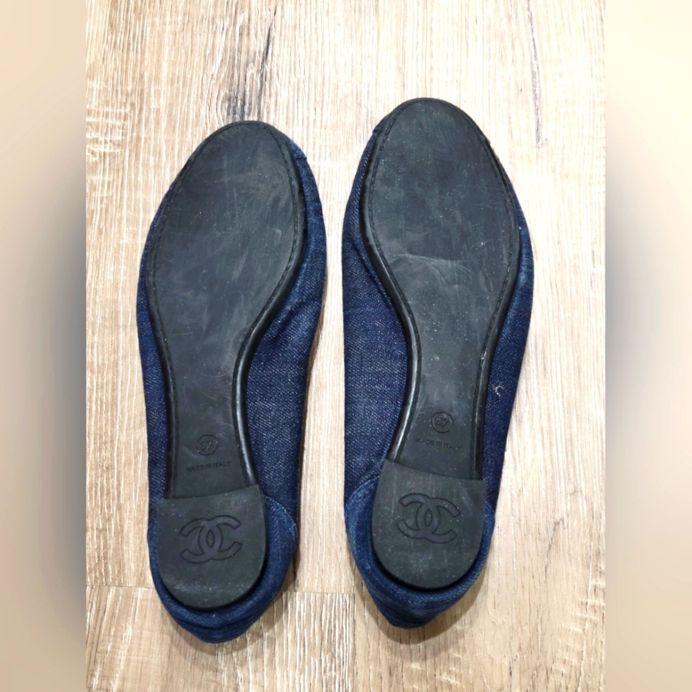 Authentic Chanel Women's Pre-Owned Denim Flats Size US-6.5/EU 37 - Picture 8 of 8